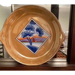 Orange and Blue Plate with Tree from Japan